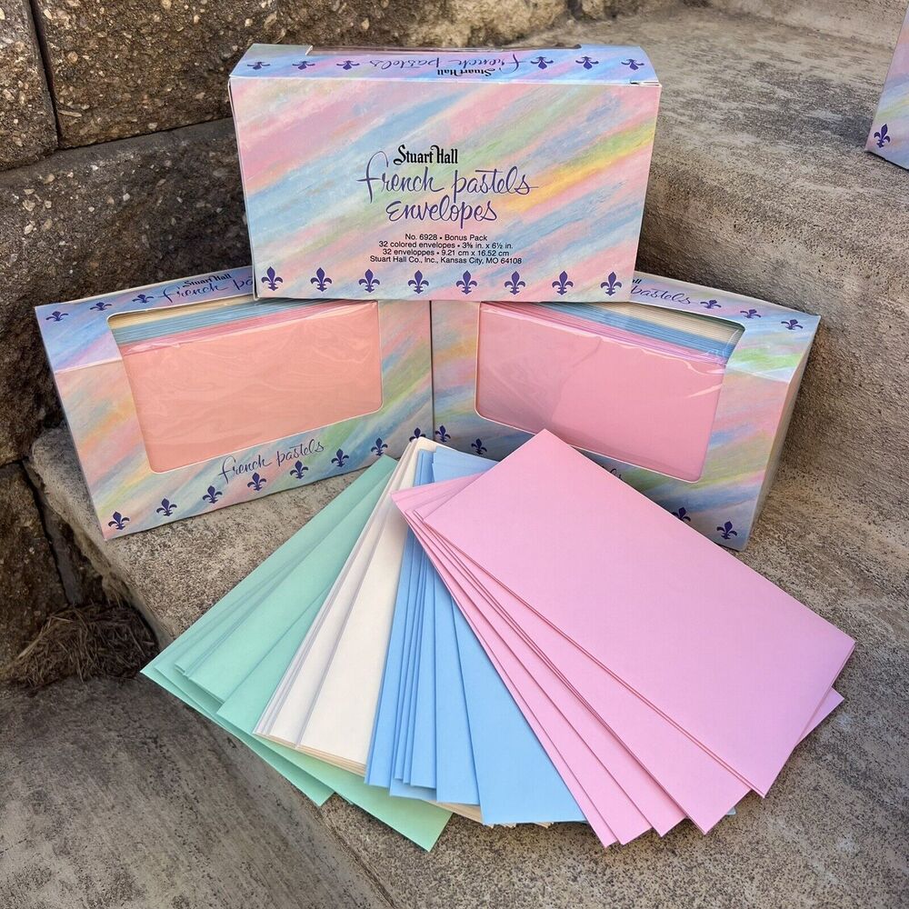 VTG 90s Stuart Hall French Pastels Envelopes No. 6928 32 Count NOS - THREE BOXES